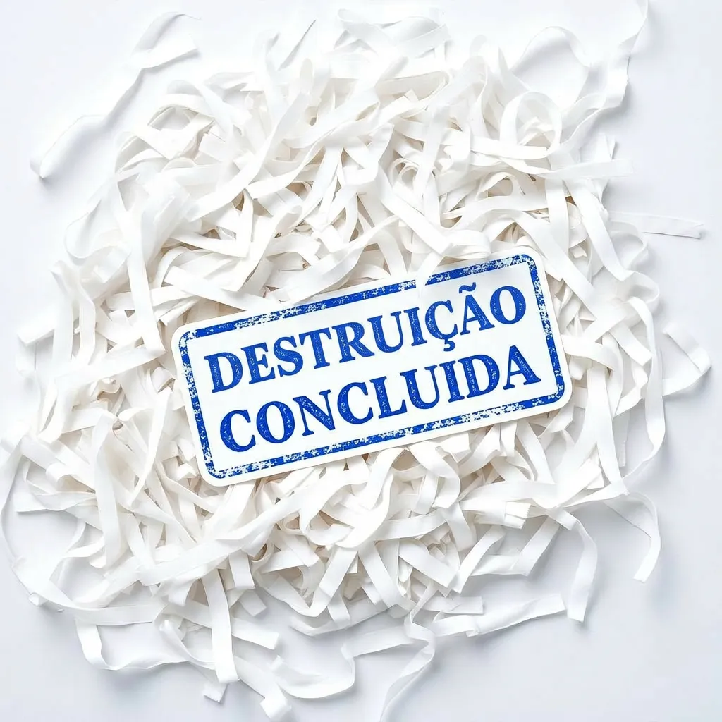 Papel triturado com carimbo destruição concluída