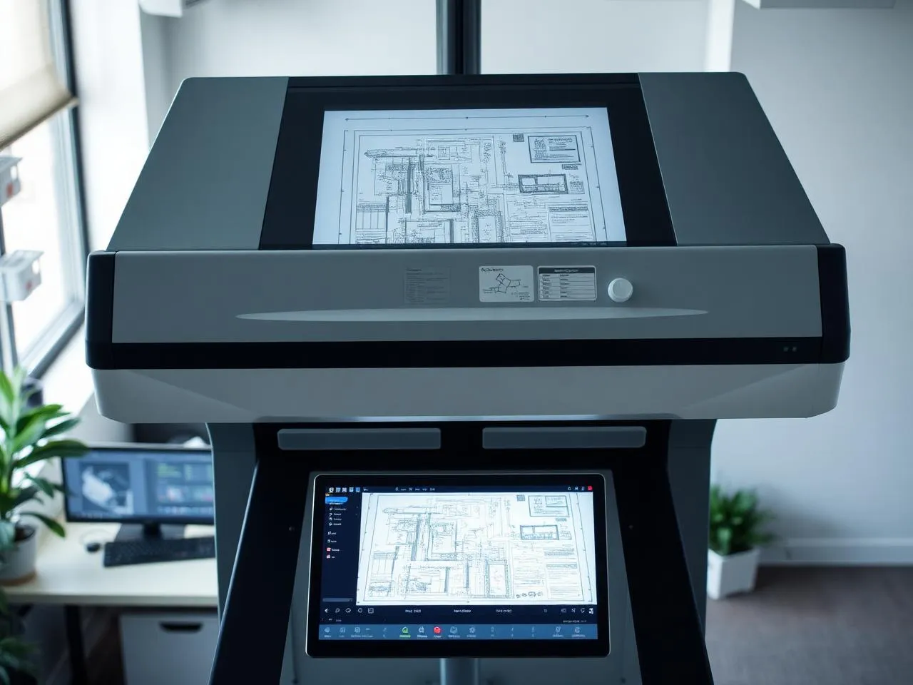 Scanner profissional digitalizando plantas